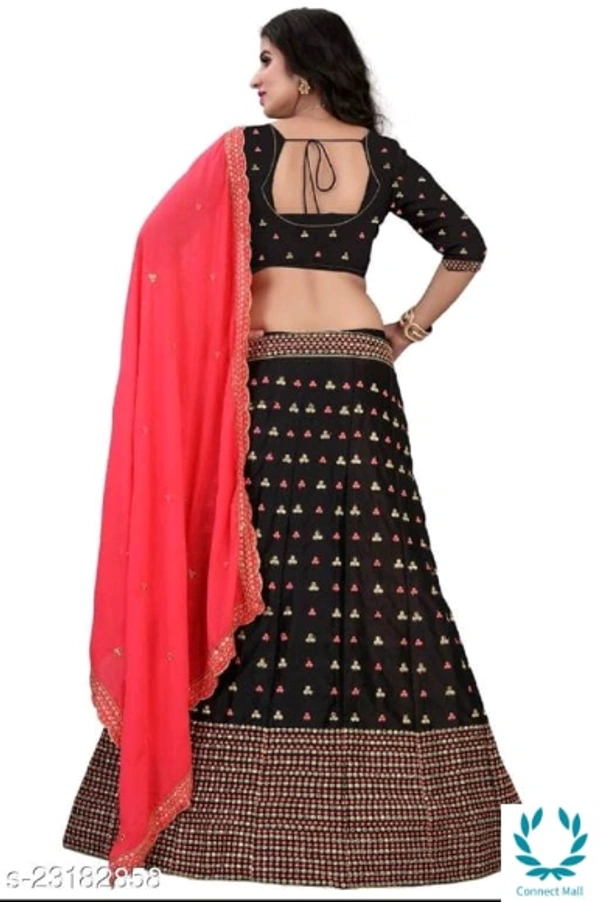 Beautiful Semi Stitched Lehenga Choli - Free Size, Black ,Red, Satain Dupatta Fabric : Net, Embroidered, Multipack :1